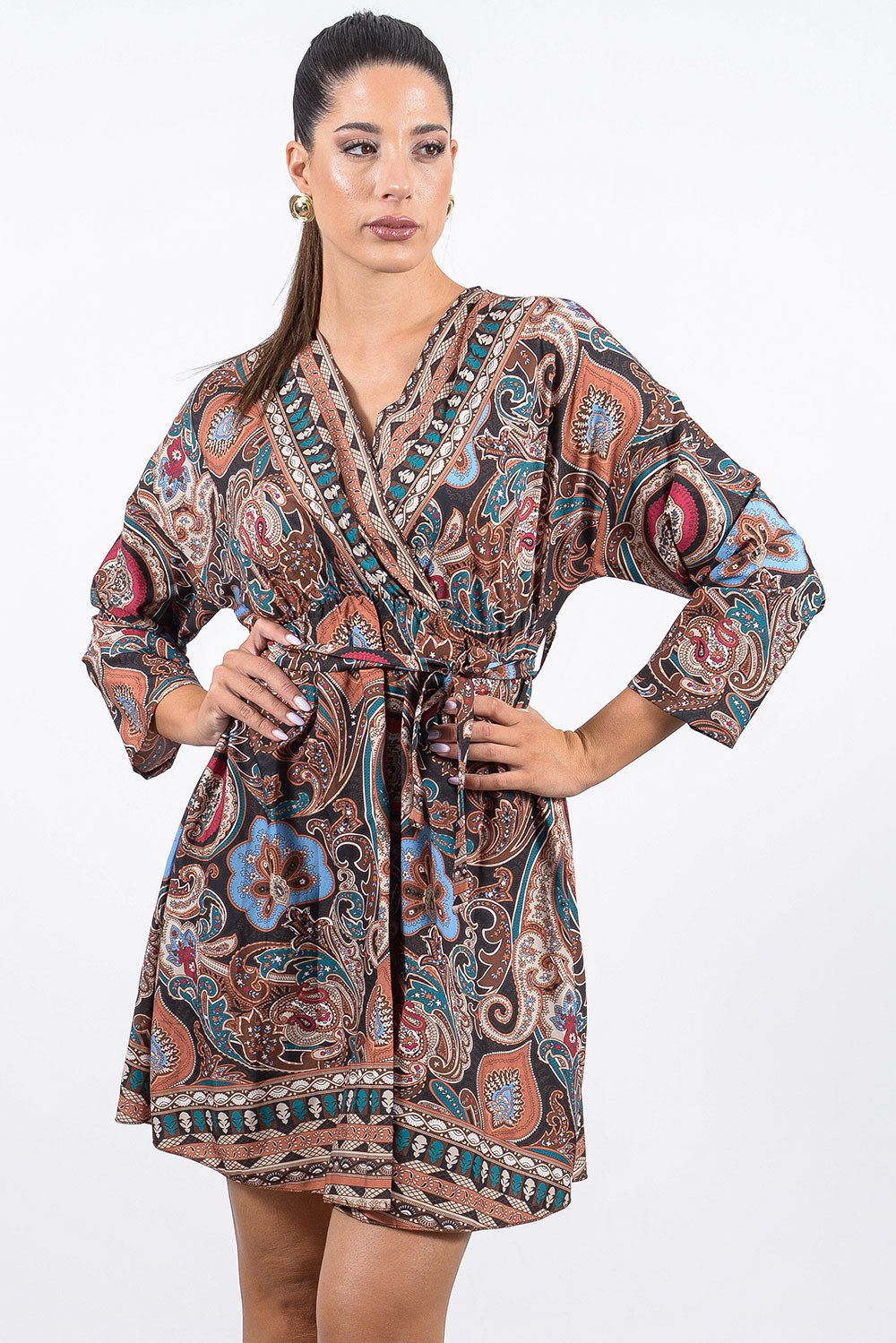 Φόρεμα mini crepe boho printed