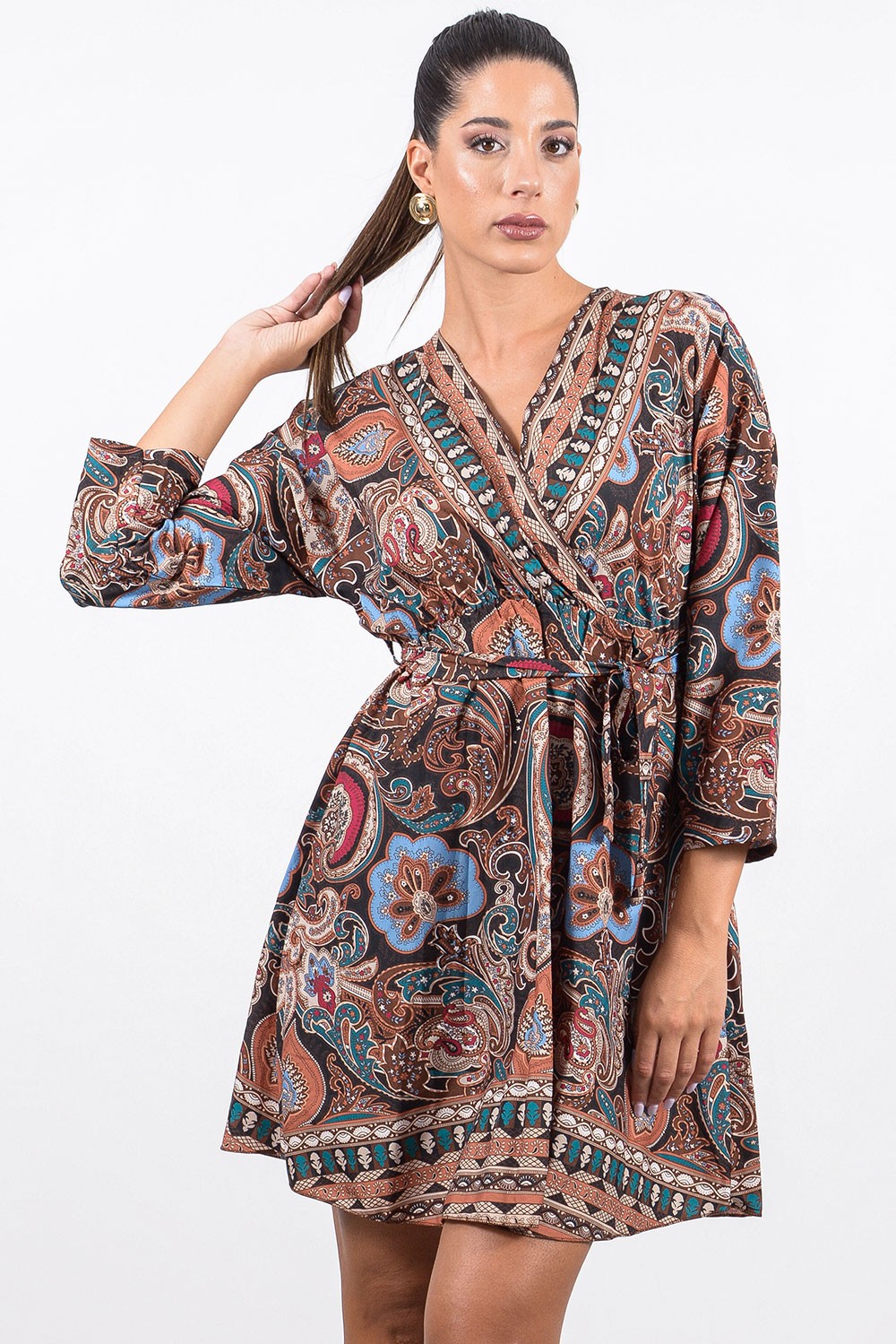 Φόρεμα mini crepe boho printed