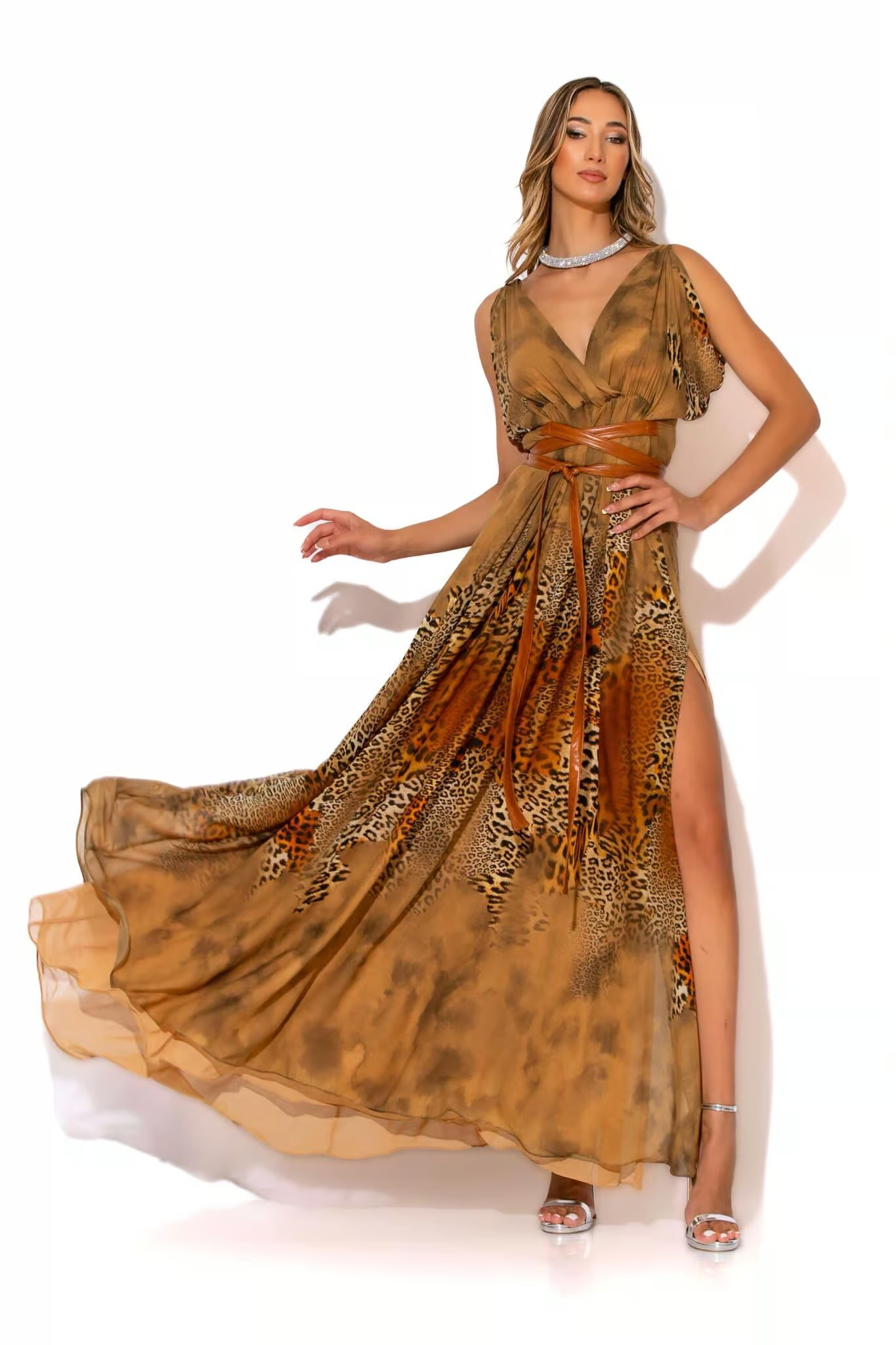 Leopard-print Chiffon long dress