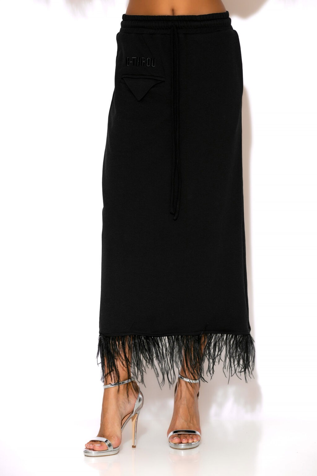 Feather-trimmed terry cotton midi skirt