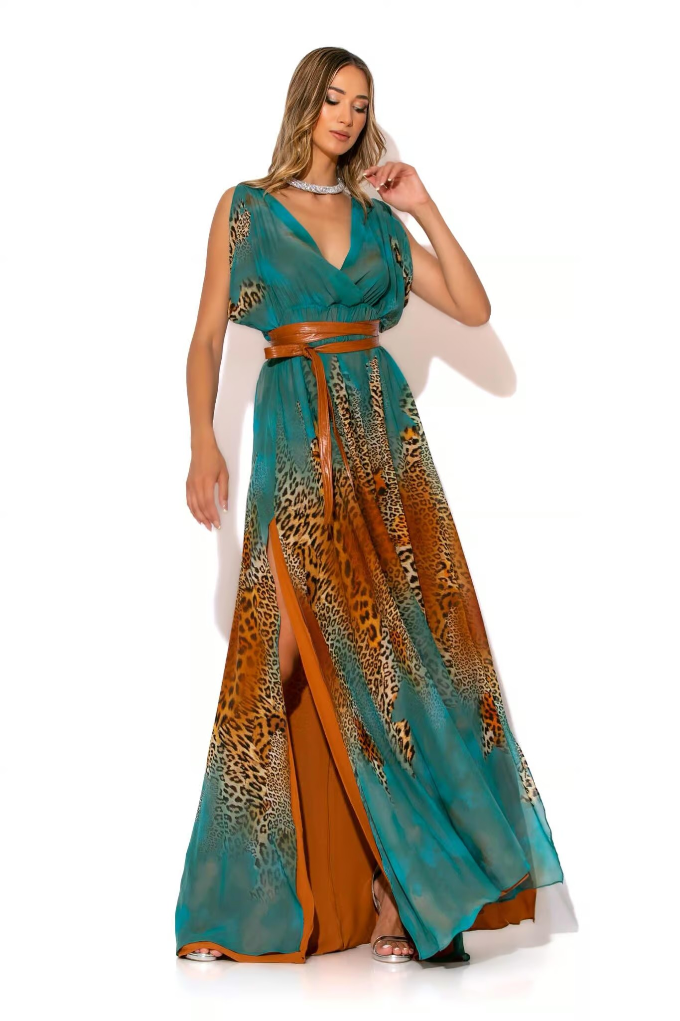 Leopard-print Chiffon long dress