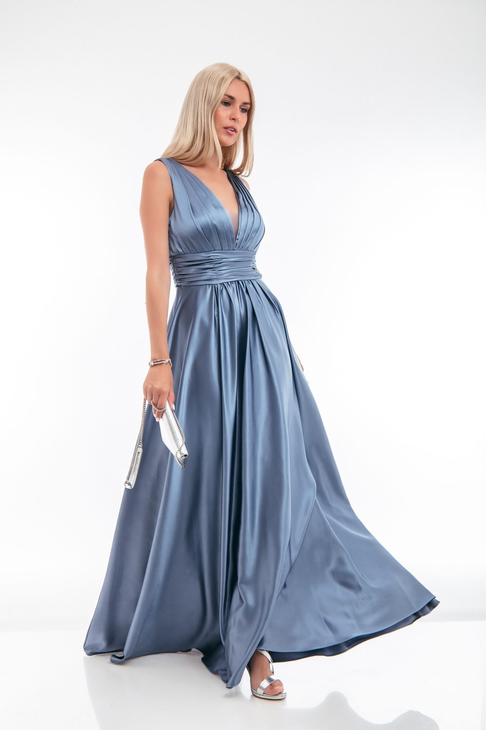 Φόρεμα cocktail maxi satin detailed