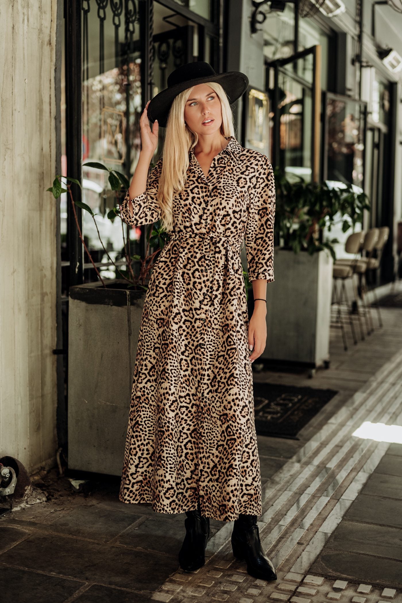 Φόρεμα maxi animal printed σεμιζιέ