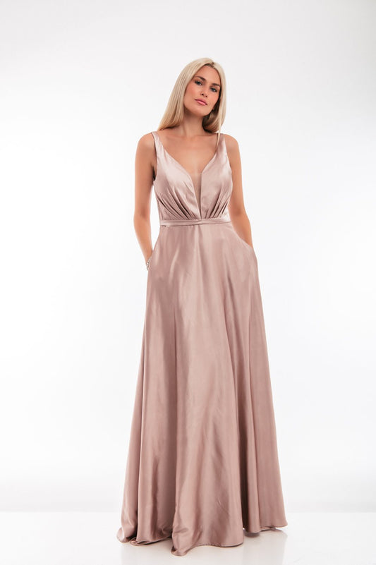 Φόρεμα cocktail maxi satin detailed