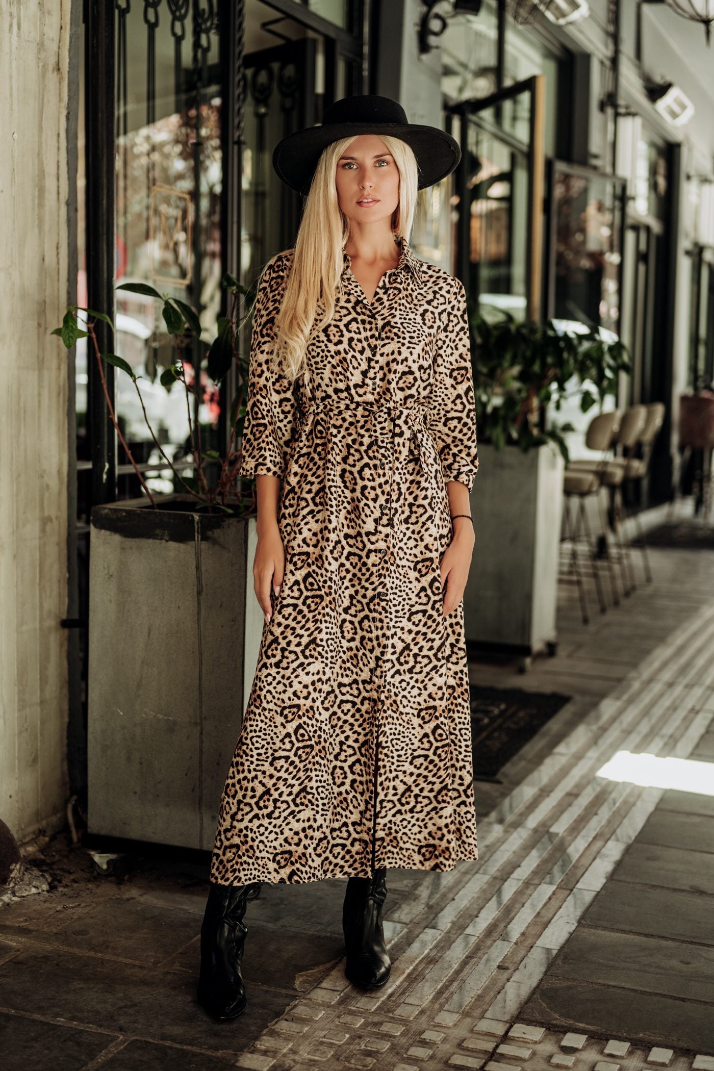 Φόρεμα maxi animal printed σεμιζιέ