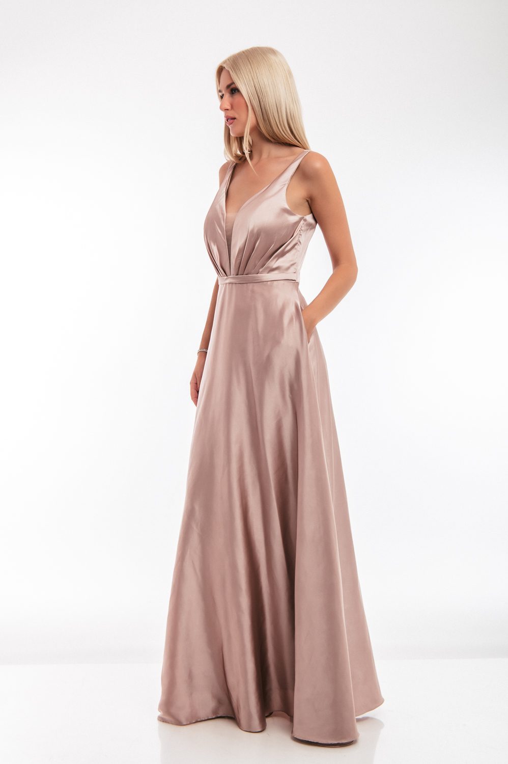 Φόρεμα cocktail maxi satin detailed