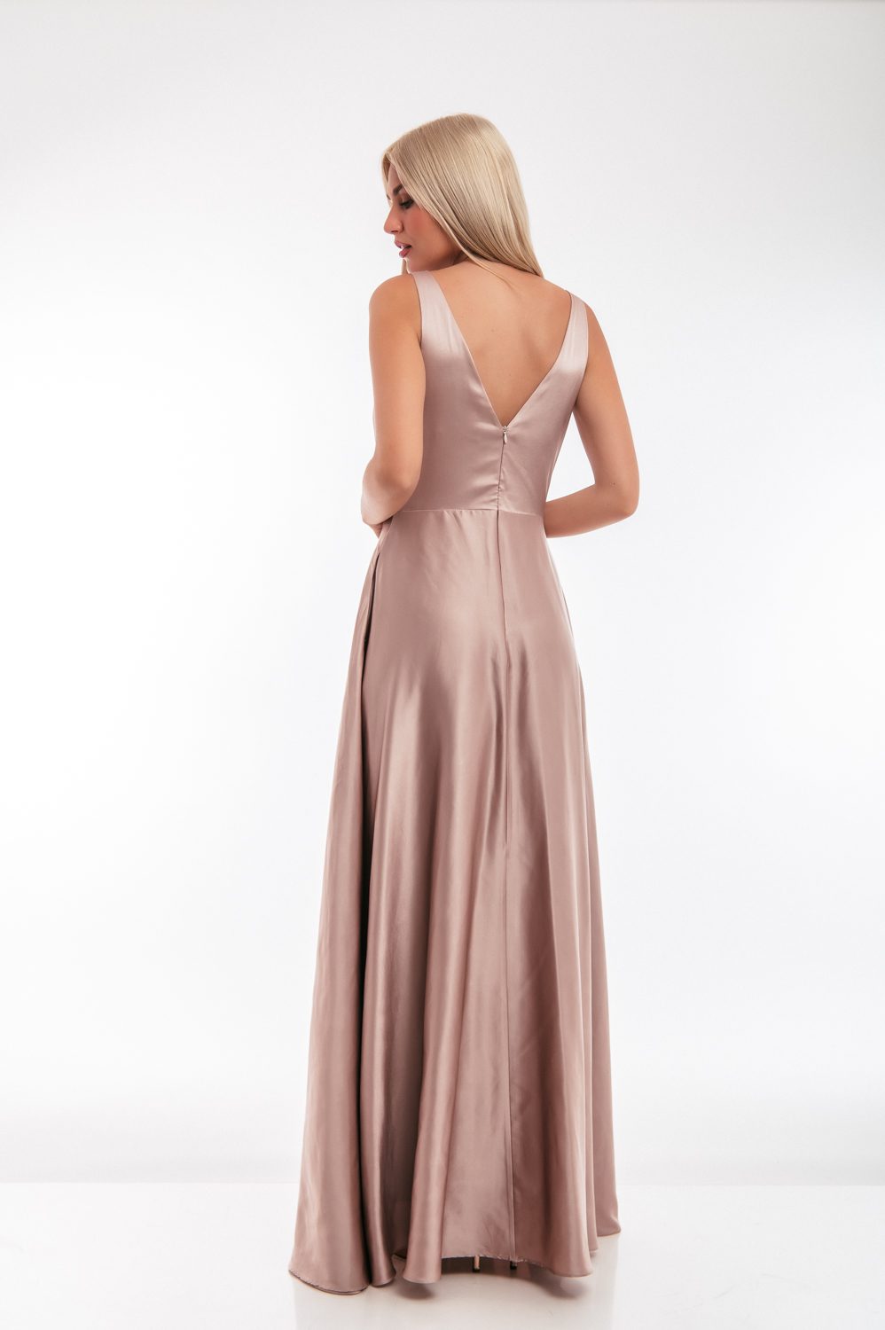 Φόρεμα cocktail maxi satin detailed