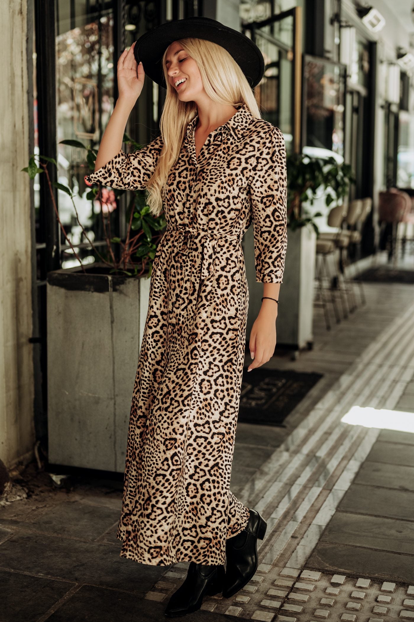 Φόρεμα maxi animal printed σεμιζιέ