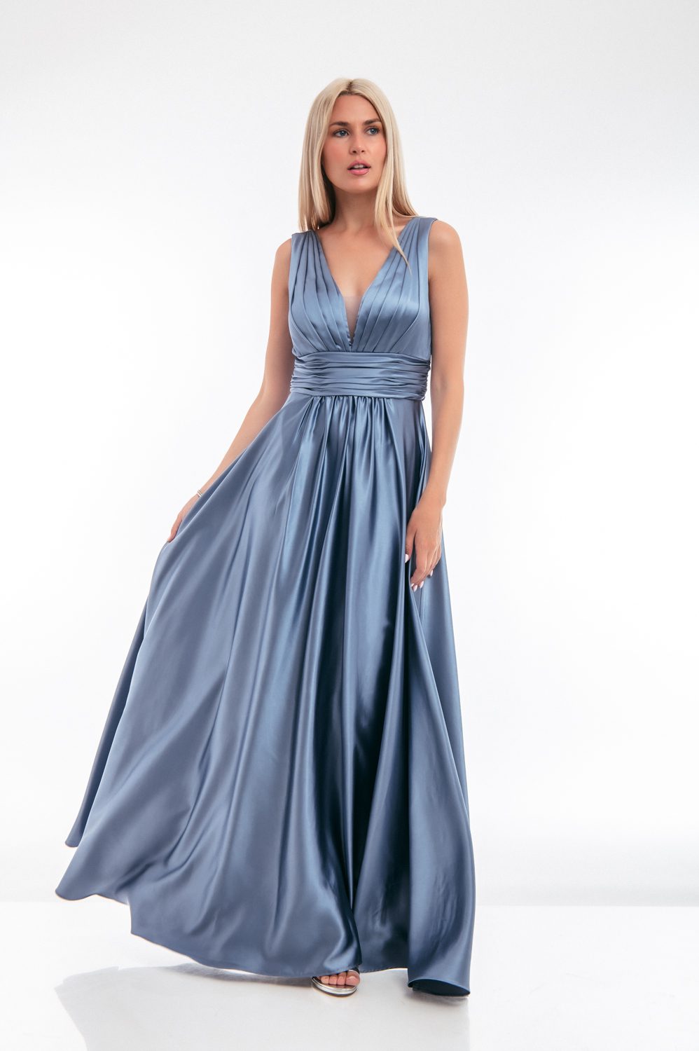 Φόρεμα cocktail maxi satin detailed