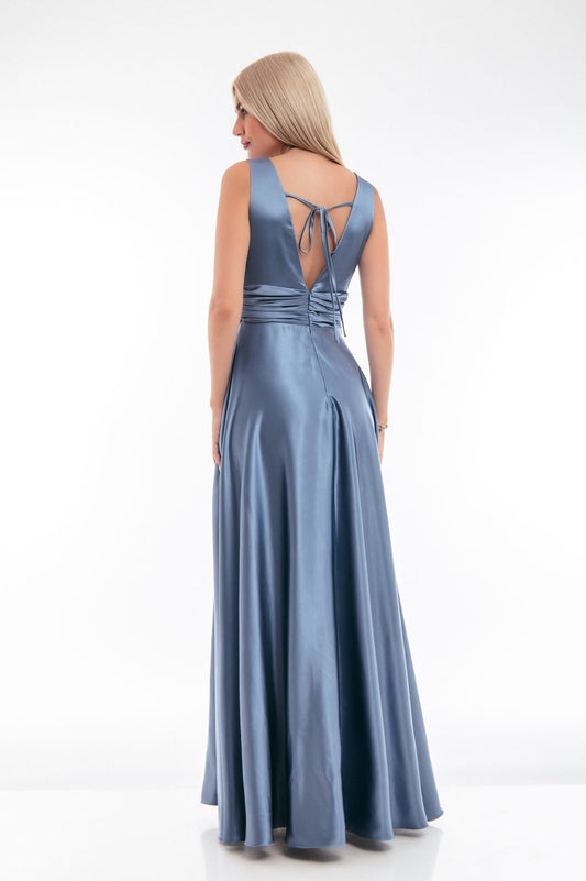 Φόρεμα cocktail maxi satin detailed