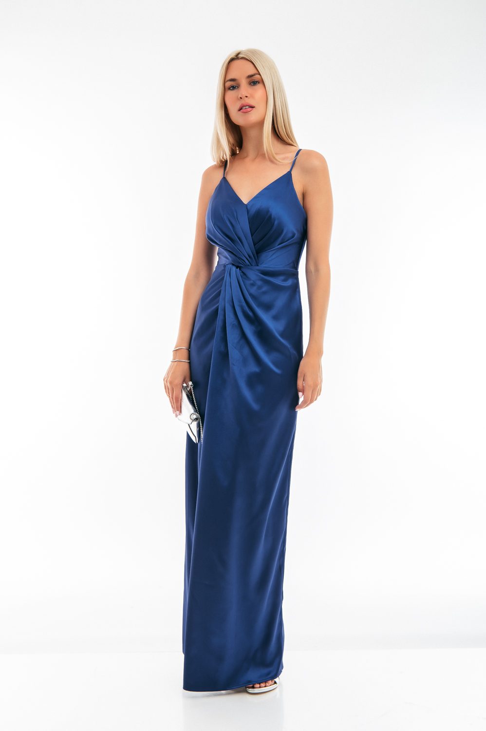 Φόρεμα cocktail maxi satin detailed