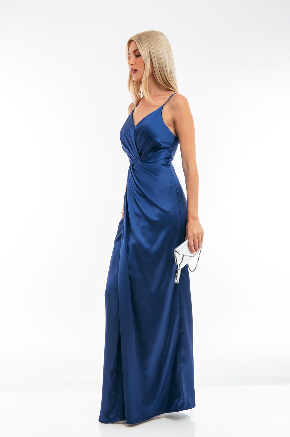 Φόρεμα cocktail maxi satin detailed