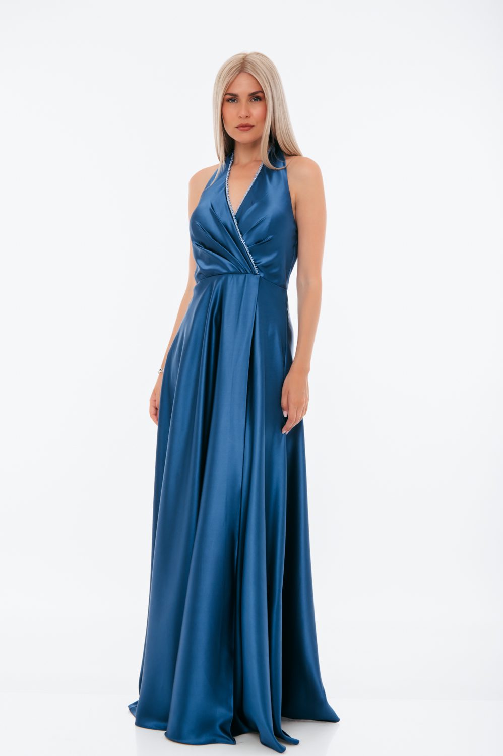 Φόρεμα cocktail maxi satin detailed