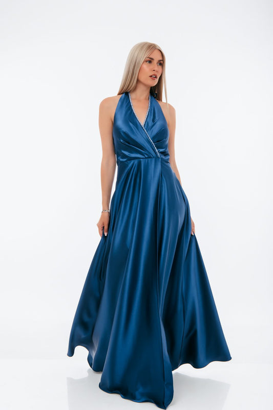 Φόρεμα cocktail maxi satin detailed