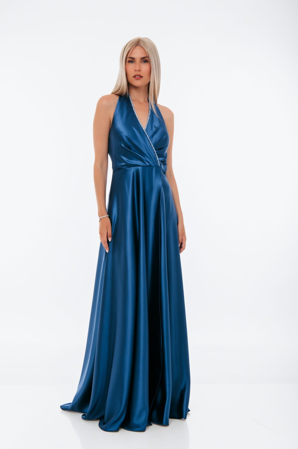 Φόρεμα cocktail maxi satin detailed