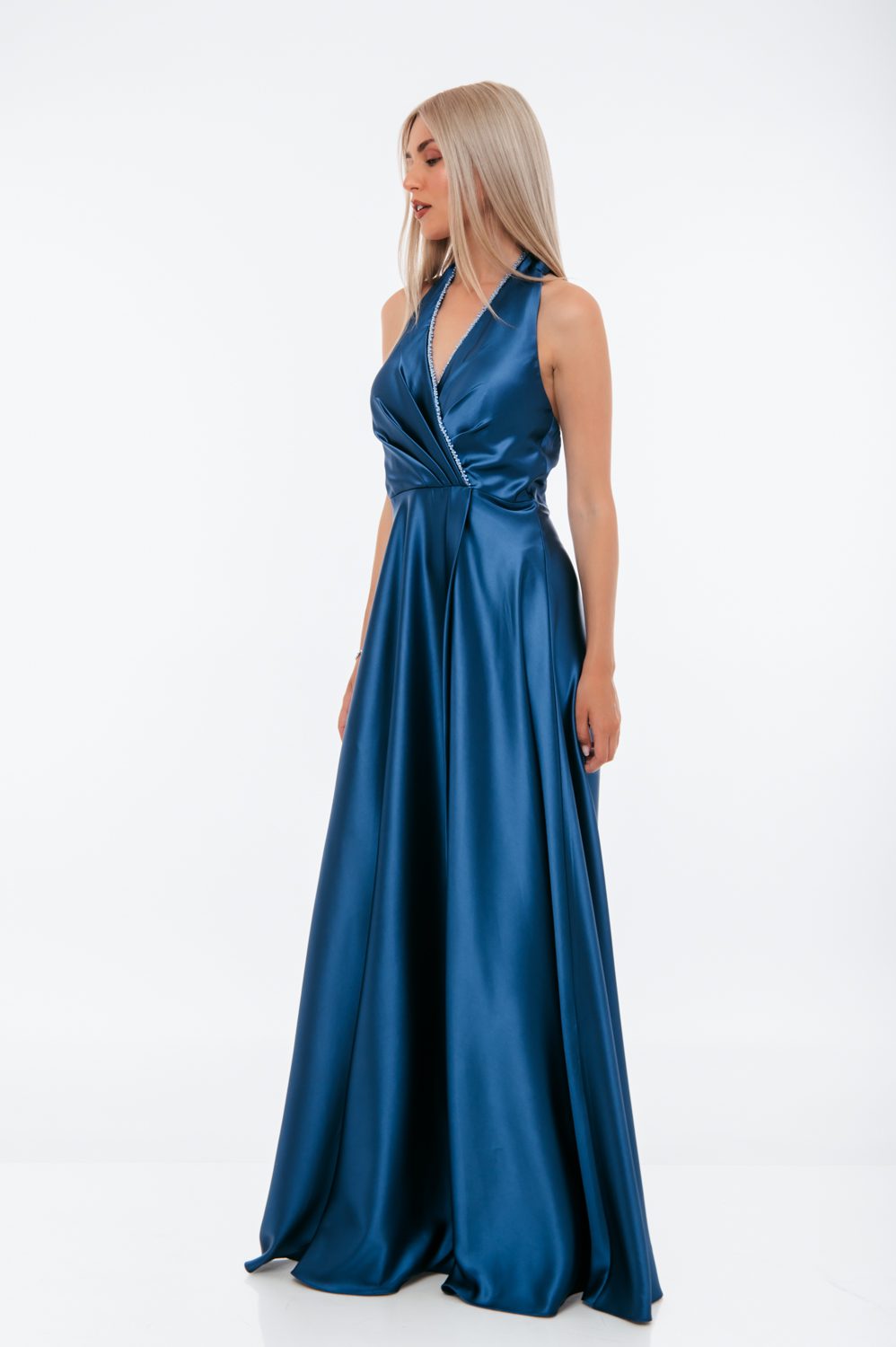 Φόρεμα cocktail maxi satin detailed