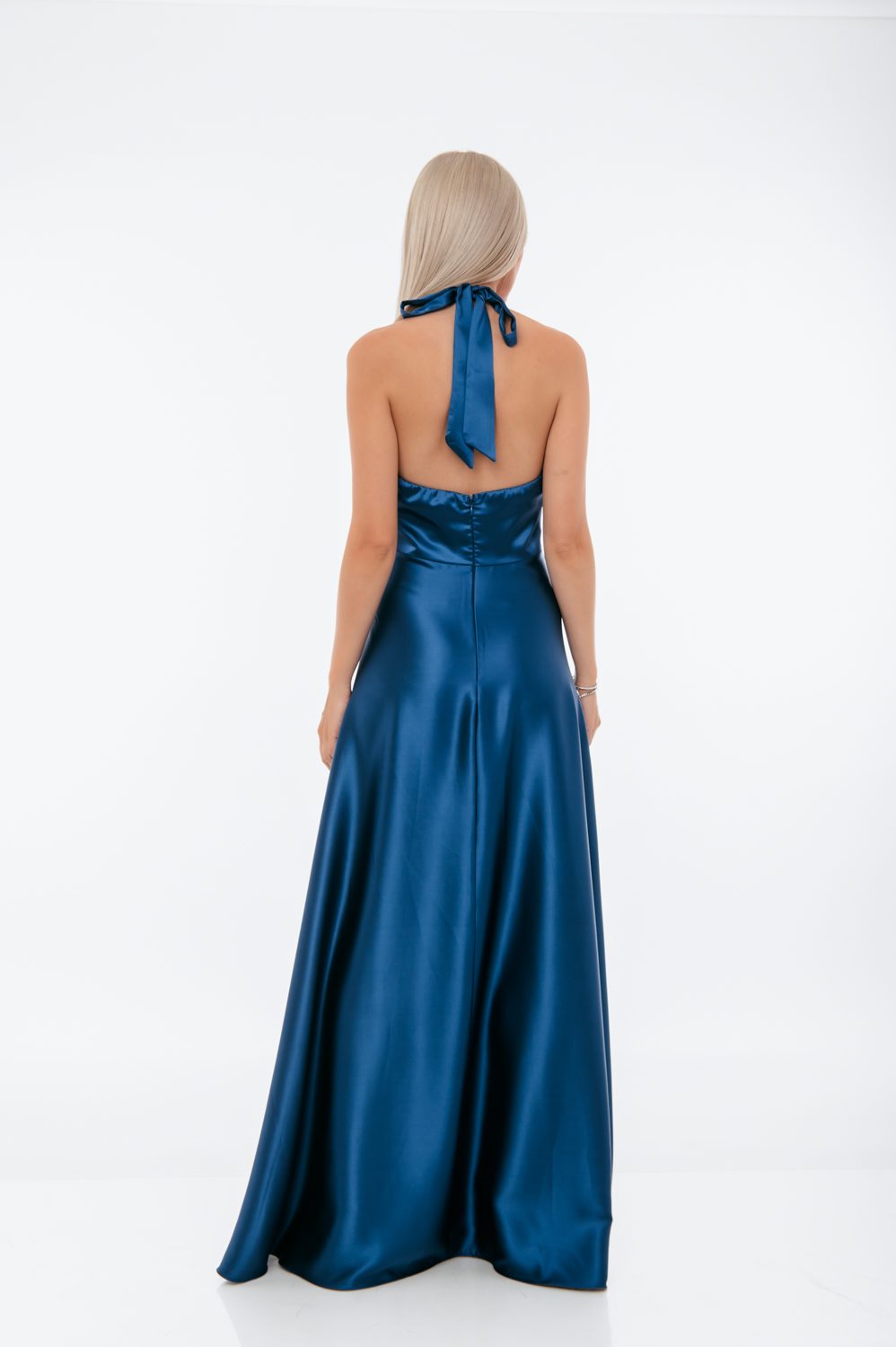 Φόρεμα cocktail maxi satin detailed