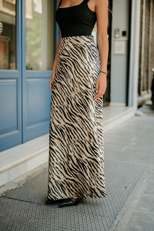 Φούστα maxi satin animal