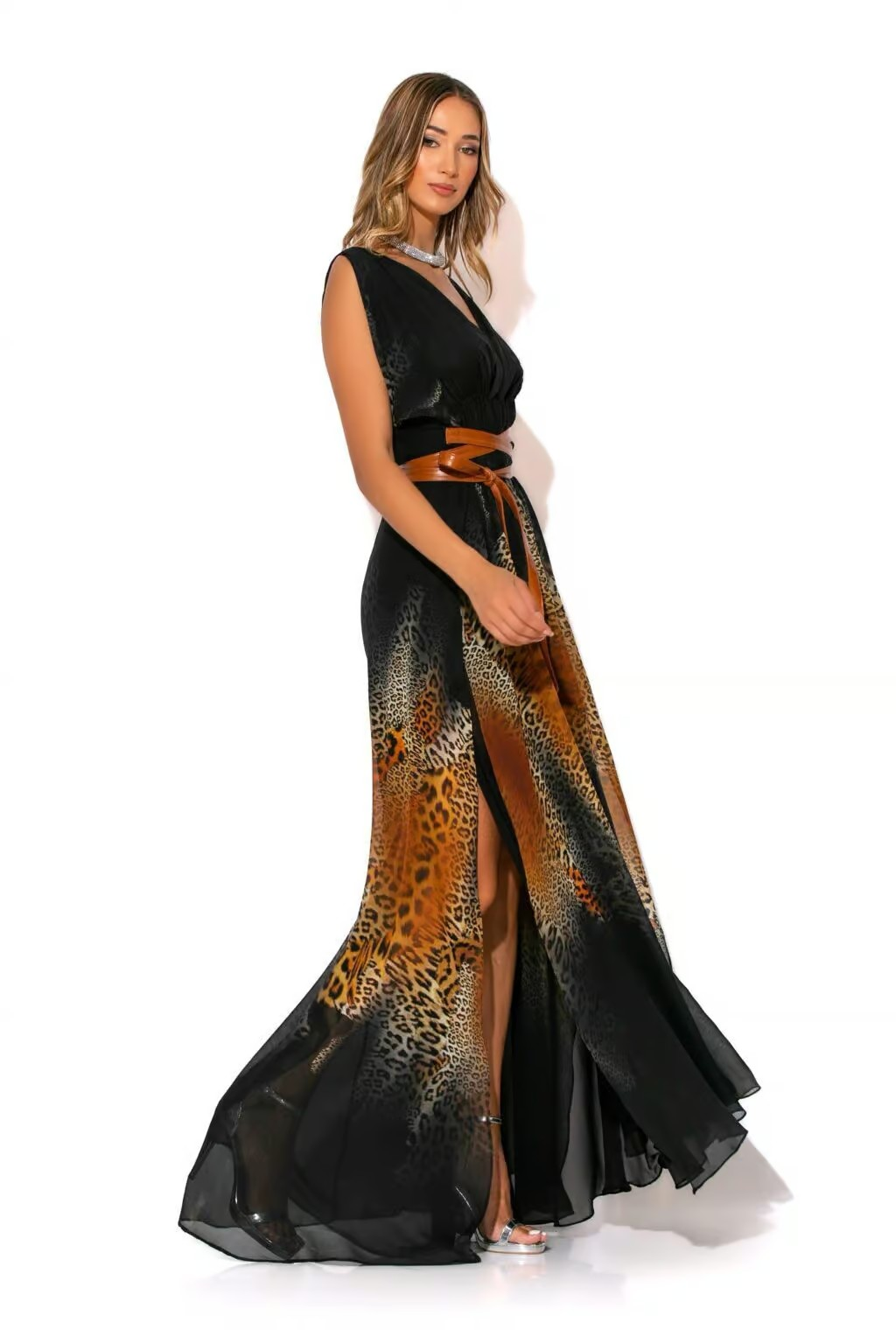 Leopard-print Chiffon long dress