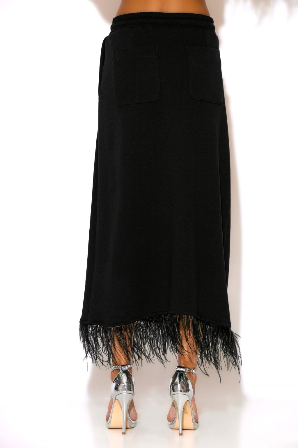 Feather-trimmed terry cotton midi skirt